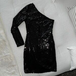 Black Sequin One Shoulder sleeve Cocktail Party Dress Size small